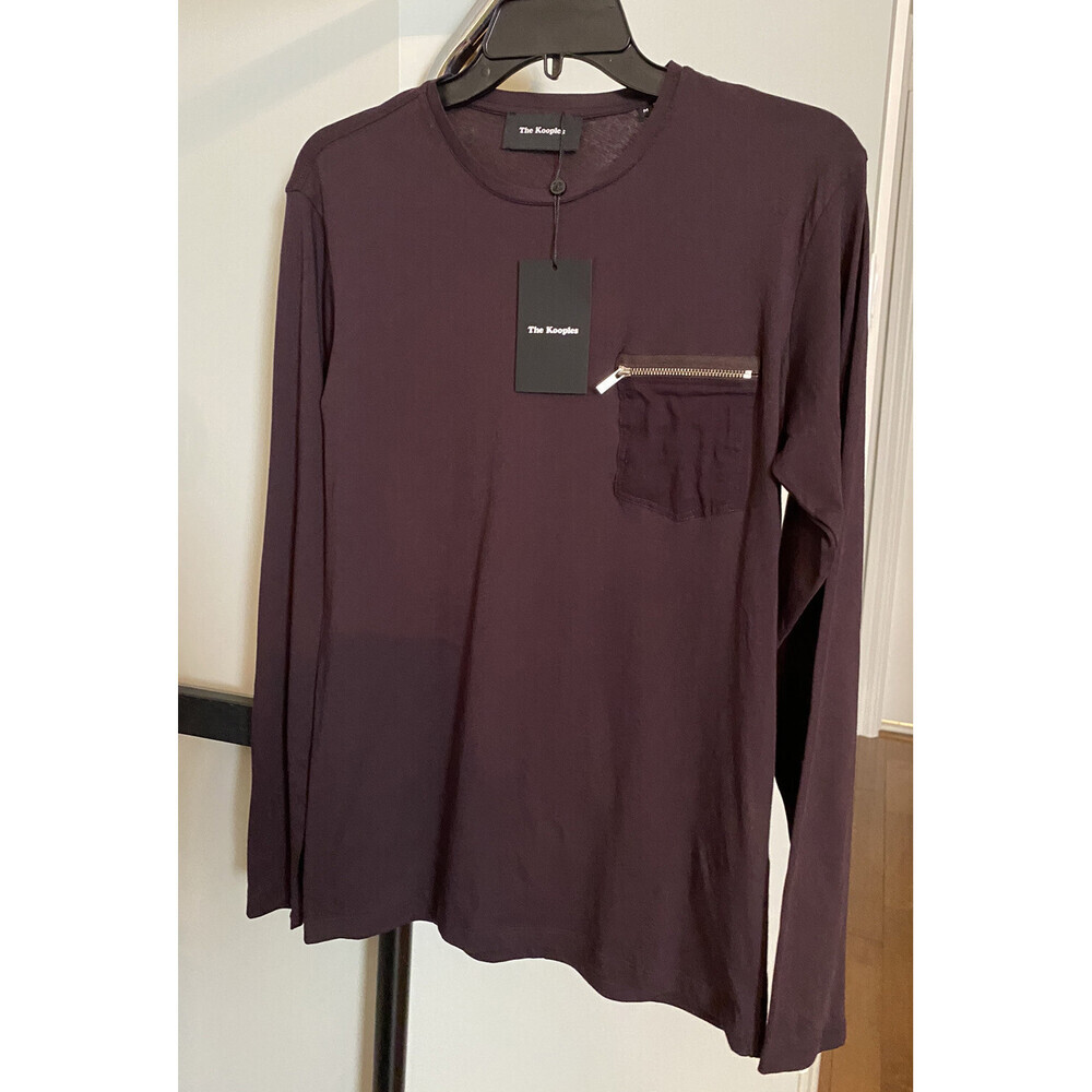 The Kooples Men's Long Sleeve Tee top Zip Pocket 100% Cotton inWine Size M $170